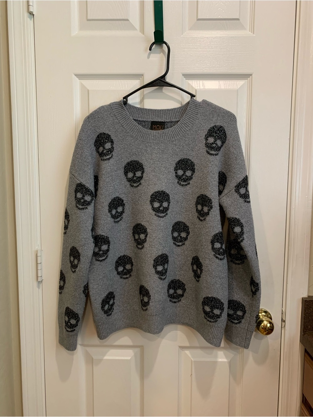 Gray Skull Pattern Crewneck Sweater - Picture 2 of 5